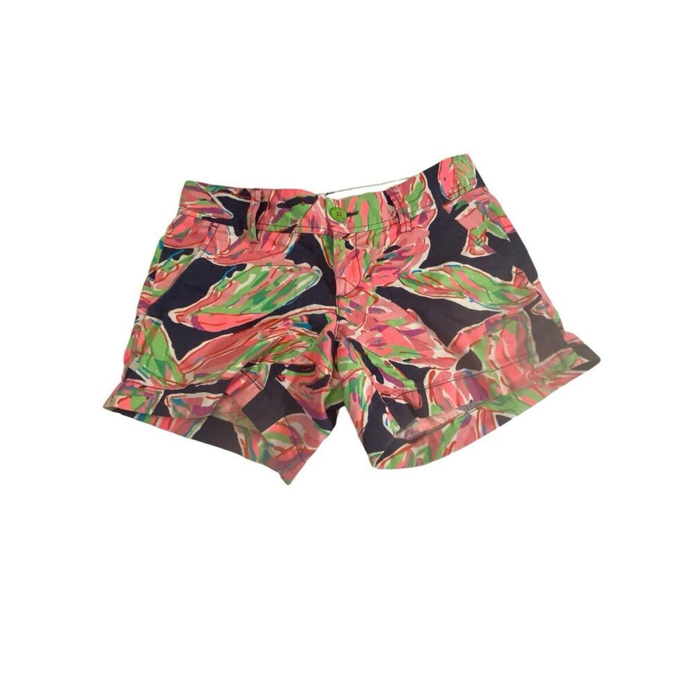 Lilly Pulitzer Shorts Womens Size 0 Navy Blue Pink Green Callahan Vais Print